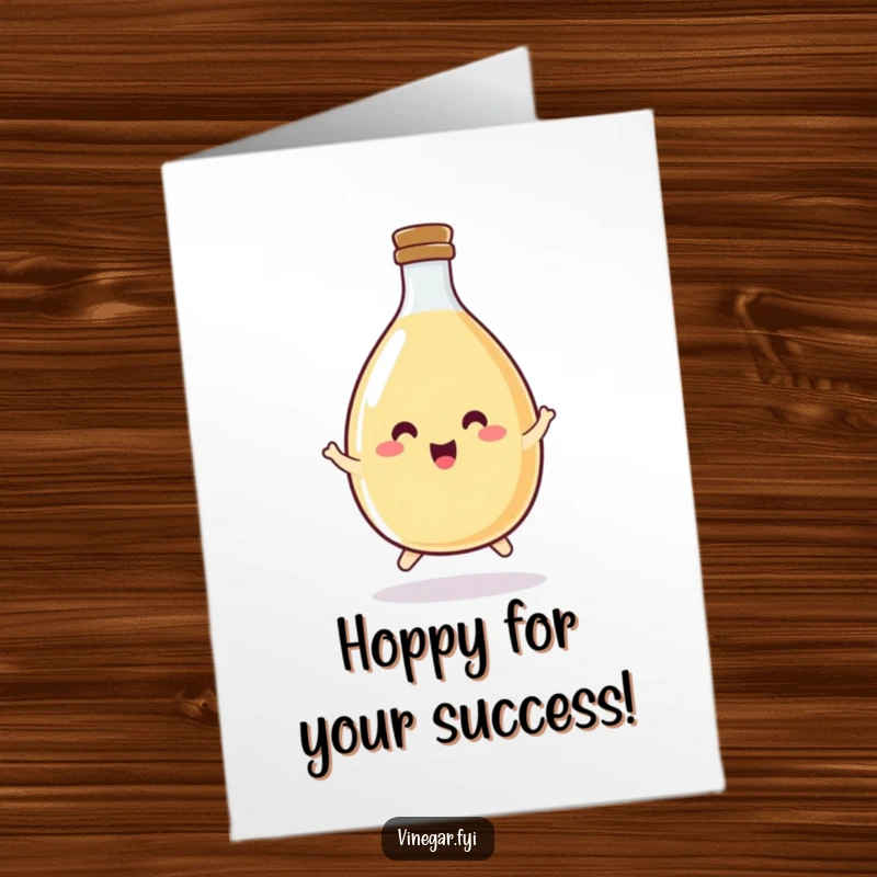 Funny Free Printable congratulations card showing a happy, round vinegar bottle doing a little hop to celebrate.