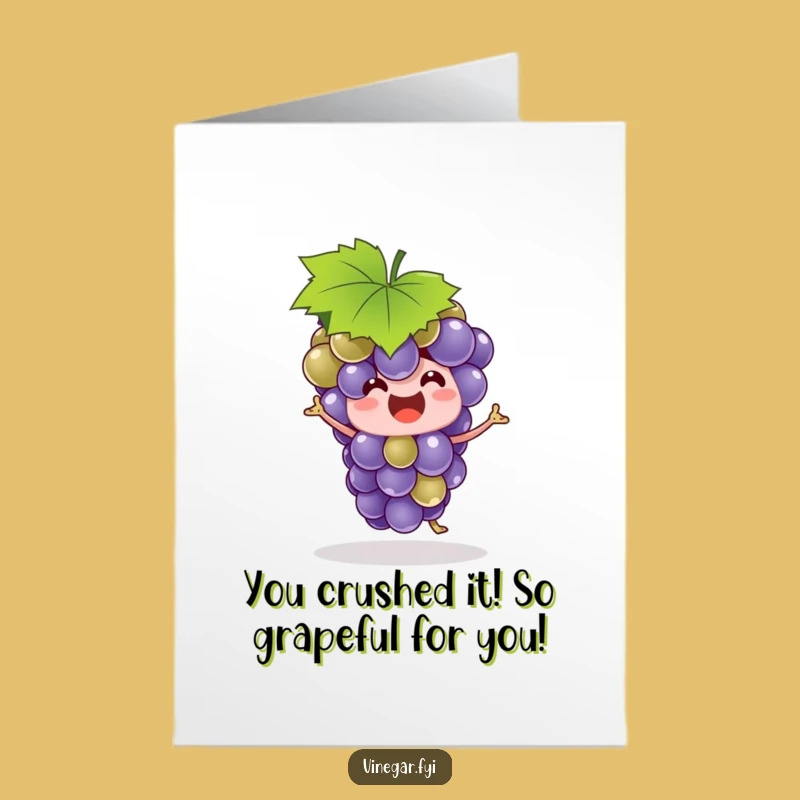 Free Printable Congrats Card: Silly Grape Bunch Celebrates with Leaf Hat Dance Downloadable