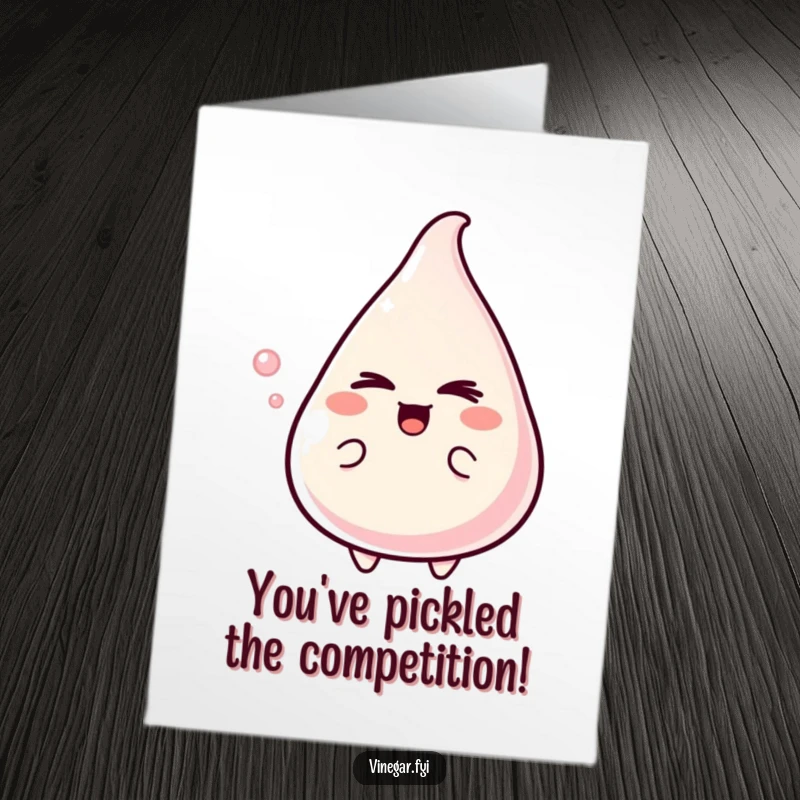 Funny Free Printable Congratulations Card: A mischievous vinegar drop winks, conveying congratulations with a sharp and humorous expression.