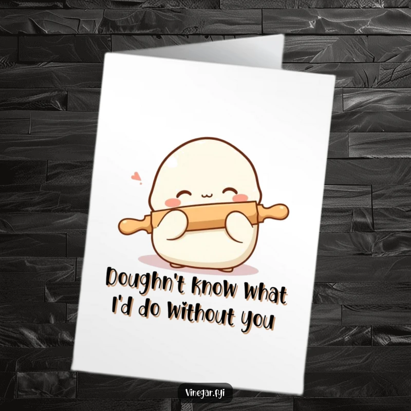 Funny Free Printable Thank You Card: A shy, blushing dumpling hides behind a miniature rolling pin.