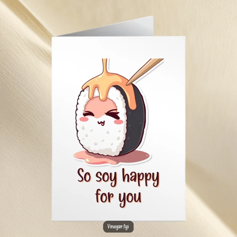 Funny Free Printable thank you card: A kawaii sushi roll gives a mischievous wink while being drizzled, sending thanks with flair.