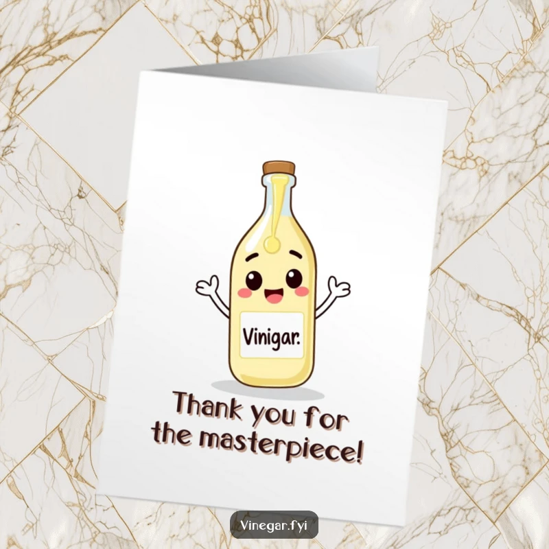 Funny Free Printable Thank You Card: A cheerful vinegar bottle pours itself onto a canvas, expressing thanks through art.