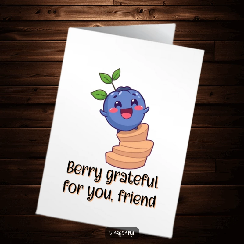 Funny Free Printable Thank You Card: A surprised blueberry rolls joyfully down a spiral staircase.