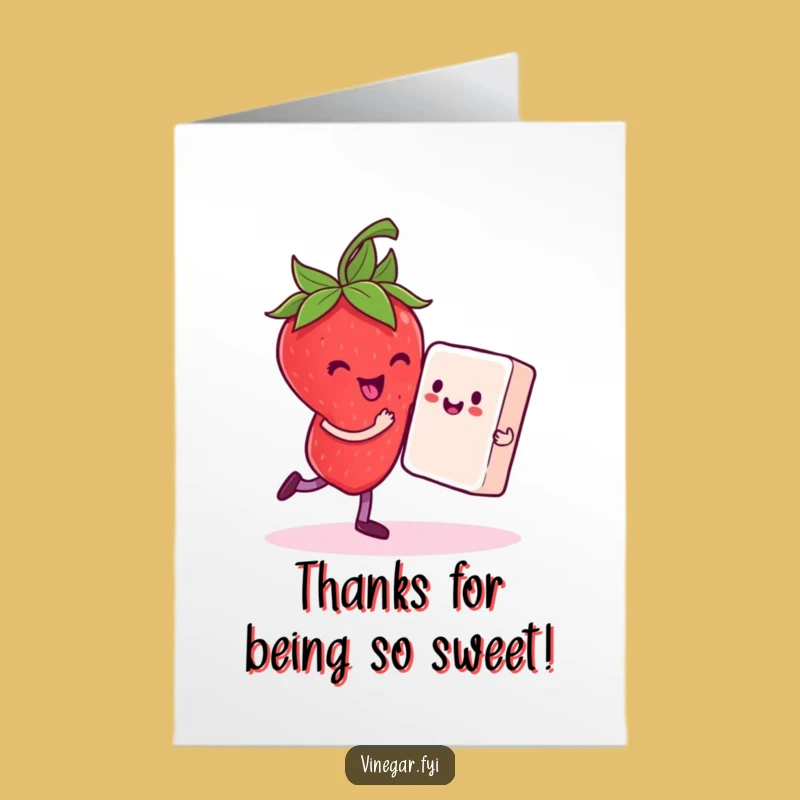 Free Printable Sweet Strawberry Thank You Card - Dancing Duo, Downloadable Gift Idea