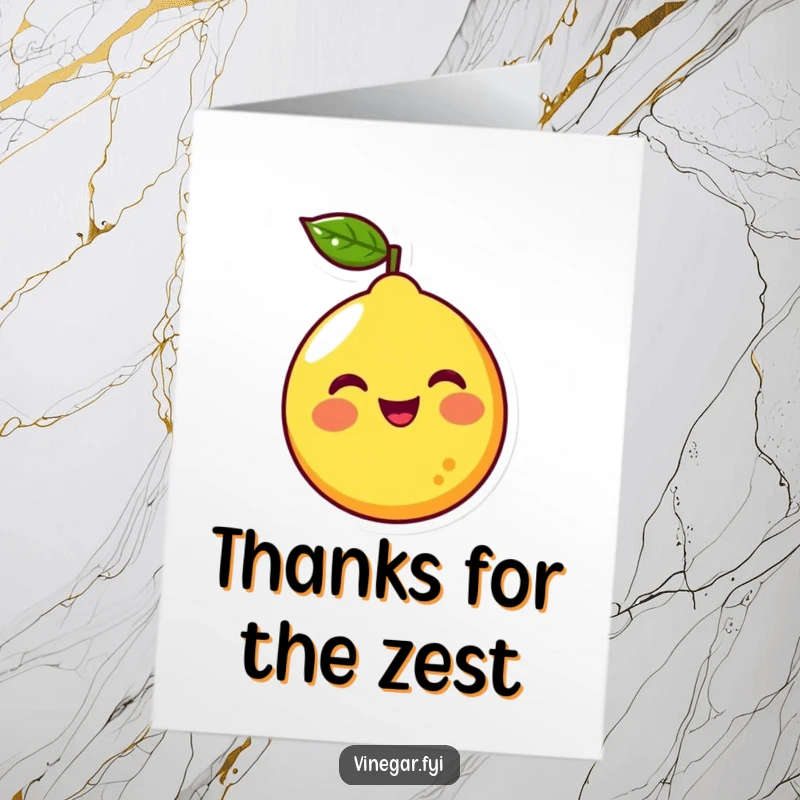 Funny Free Printable Thank You Card: Smiling yellow lemon character squirts colorful liquid, showing thanks.