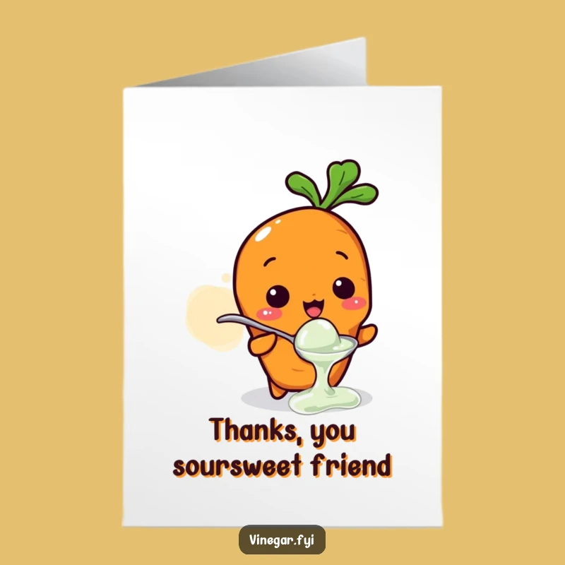 Free Printable Thank You Card: Goofy Kawaii Carrot Sour Face Expressing Gratitude