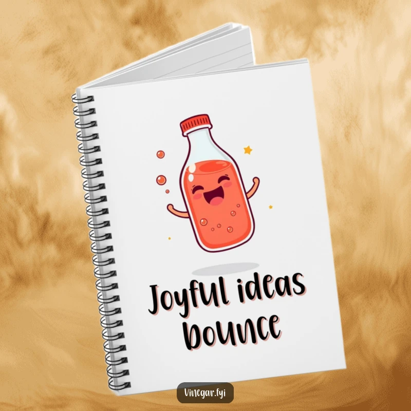 Funny giggling bottle of reddish liquid notebook bouncing with infectious joy, perfect for happy journaling, a funny gift.