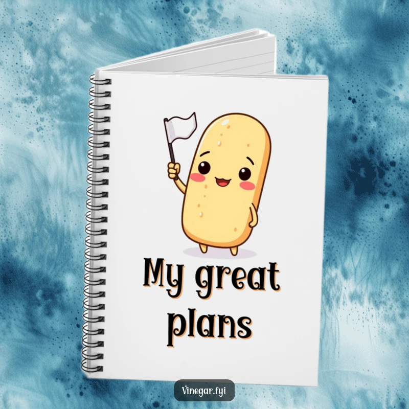 Funny notebook showcasing a happy baguette waving a small flag, perfect for notes, sketches, and ideas.