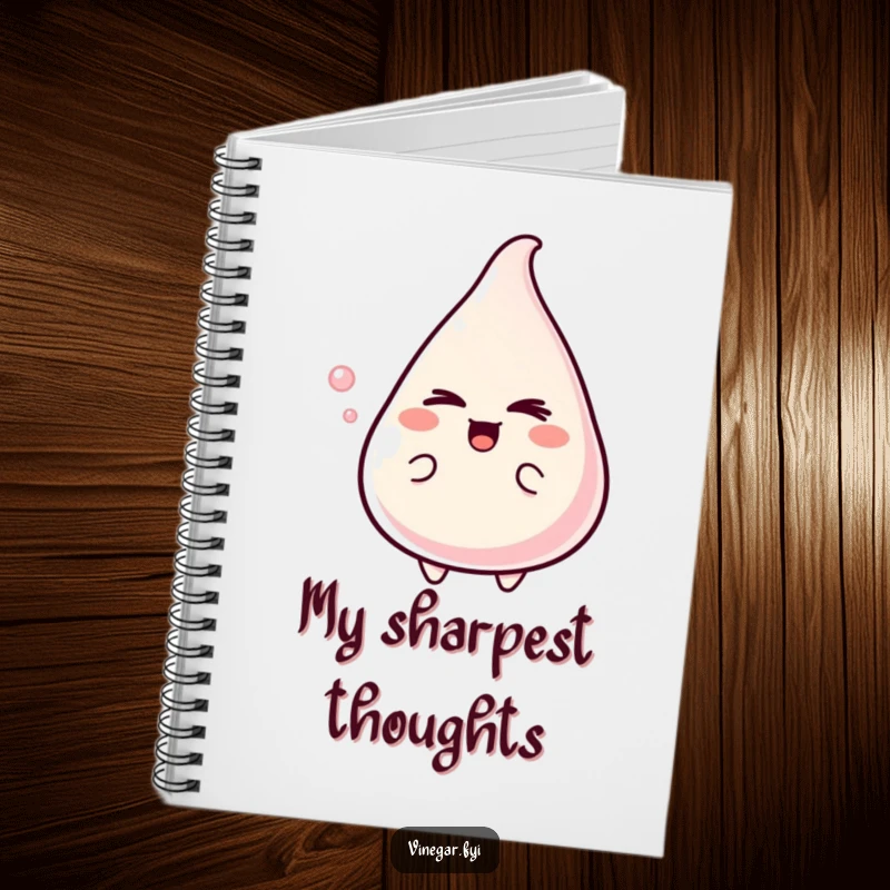 Funny Notebook featuring a delighted vinegar character giving a mischievous wink, perfect for jotting down notes and bold, playful ideas.