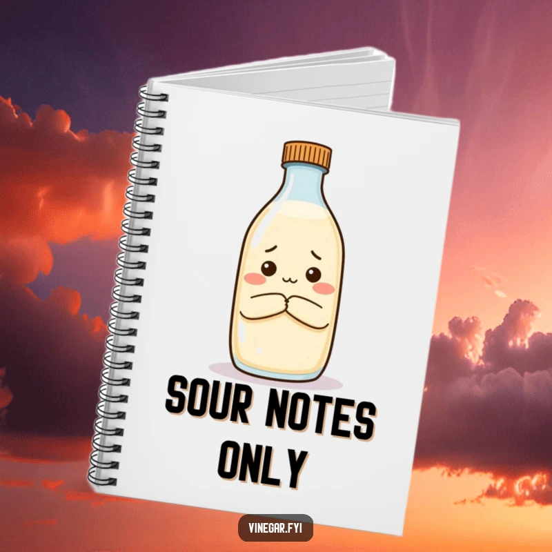 Funny notebook with an unimpressed vinegar bottle arms crossed, perfect for jotting down witty remarks or grocery lists.