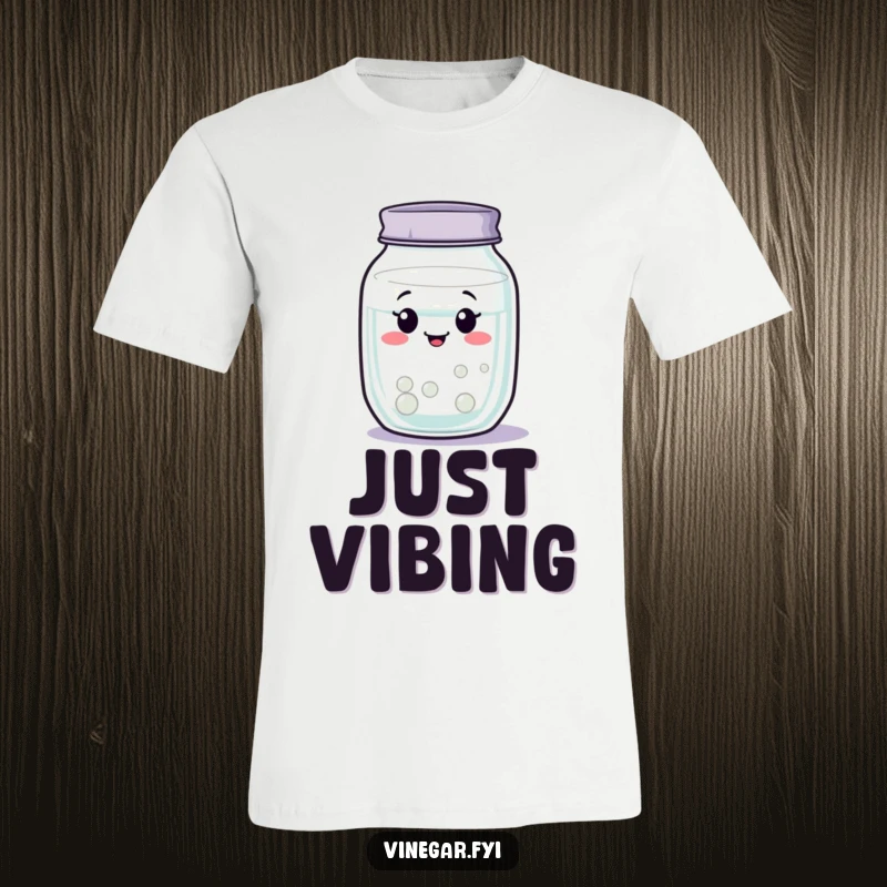 Funny wobbly jar of clear liquid t-shirt swaying gently, showing contentment and a relaxed demeanor, a great funny gift.
