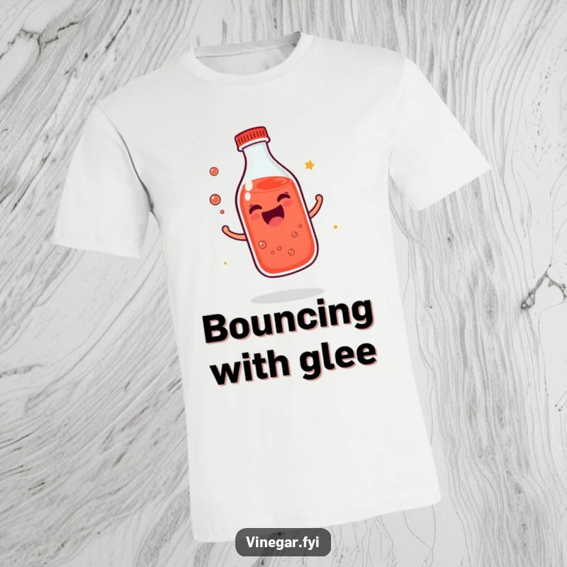 Funny giggling bottle of reddish liquid t-shirt bouncing with infectious joy, conveying pure happiness, a great funny gift.