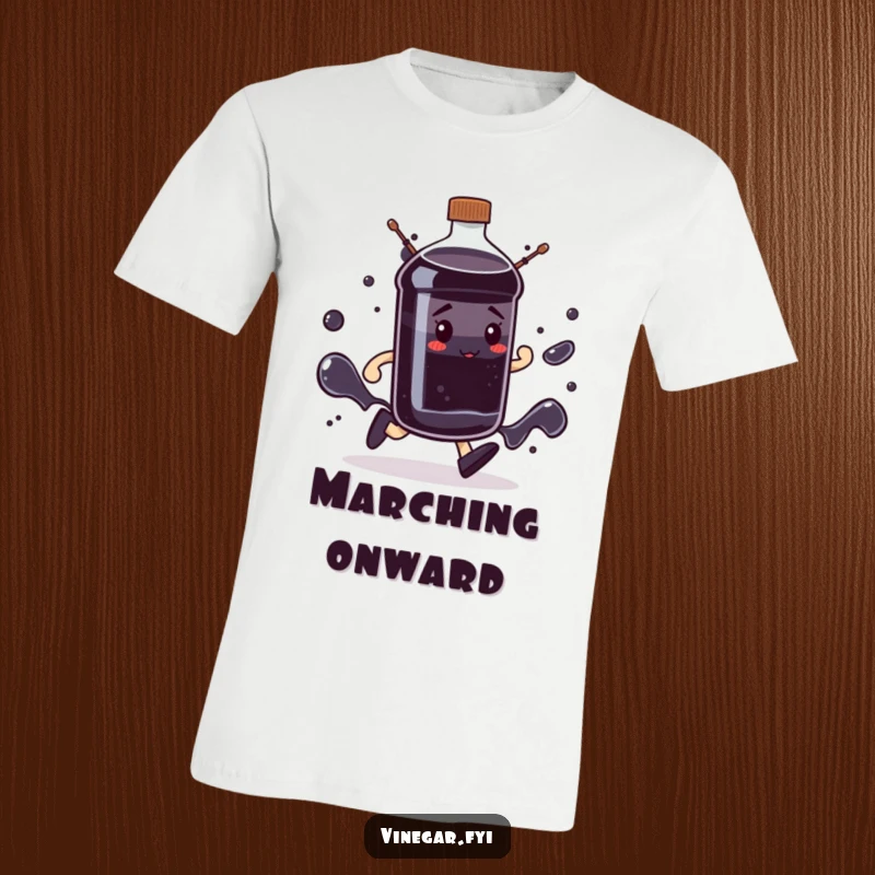 Funny determined dark liquid bottle t-shirt marching with purpose, conveying strong will and focus, a great funny gift.