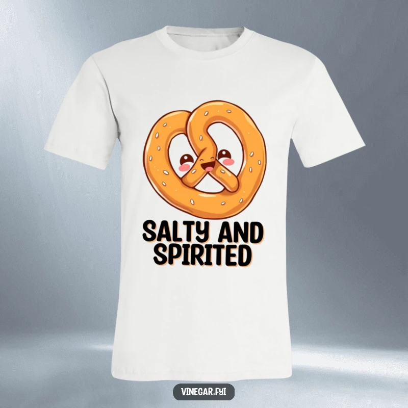 Funny t-shirt featuring a kawaii pretzel twisting playfully, exuding a cheerful, salty personality and delightful charm.