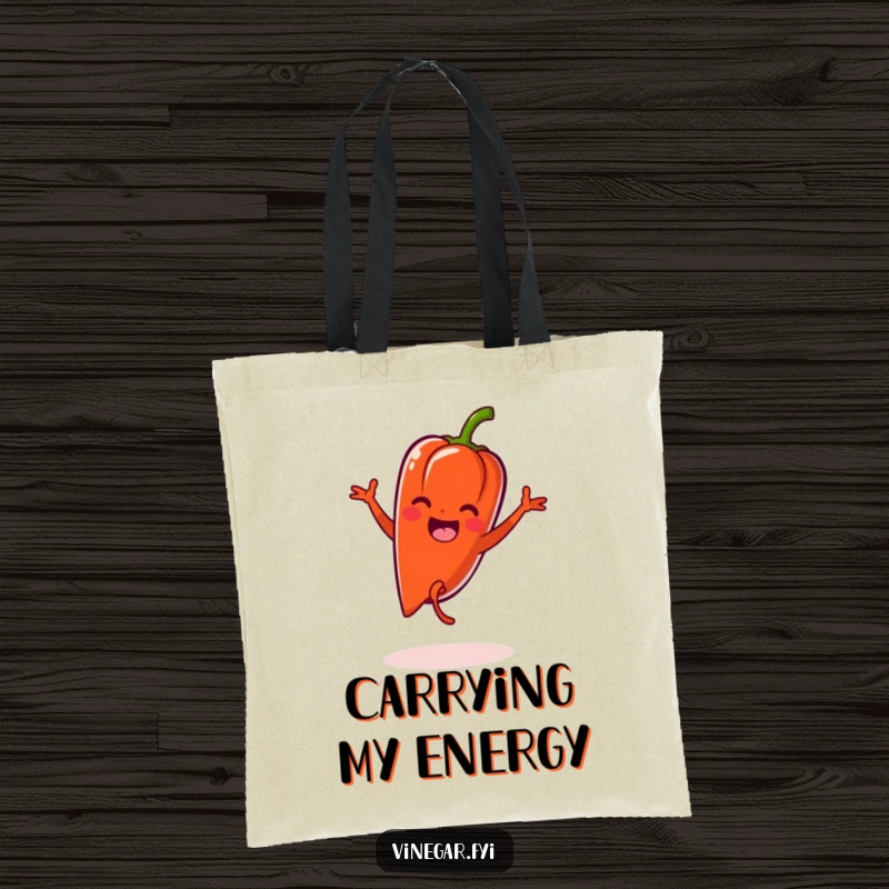 Funny Kawaii pepper performing a cartwheel with zest, on a durable and stylish tote bag.